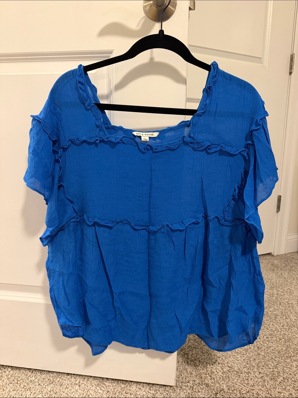 Cobalt Blue Ruffle Short Sleeve Blouse